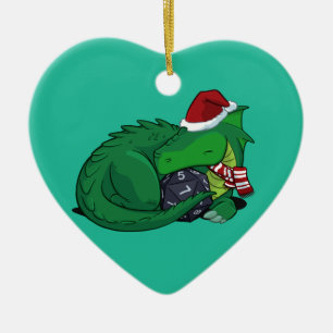 D20-Grönten Dragon - Helgdag Edition Julgransprydnad Keramik