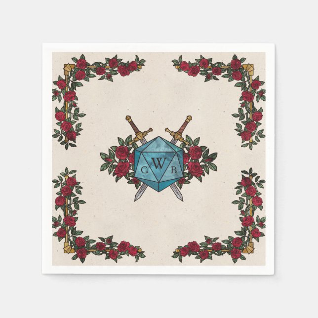D20 Monogramrosor RPG Bröllop  Pappersservett (Framsidan)