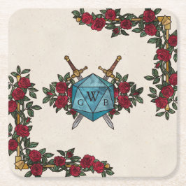 D20 Monogramrosor RPG Bröllop Underlägg Papper Kvadrat