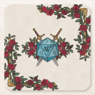 D20 Monogramrosor RPG Bröllop Underlägg Papper Kvadrat