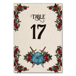 D20 Monogramrosor RPG Bröllops Bordnummer Bordsnummer