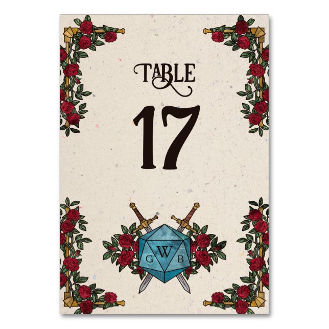 D20 Monogramrosor RPG Bröllops Bordnummer Bordsnummer (Framsidan)