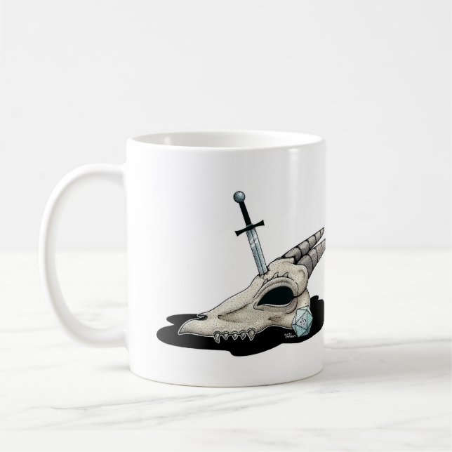 D20 och drakeskalle kaffemugg (Vänster)