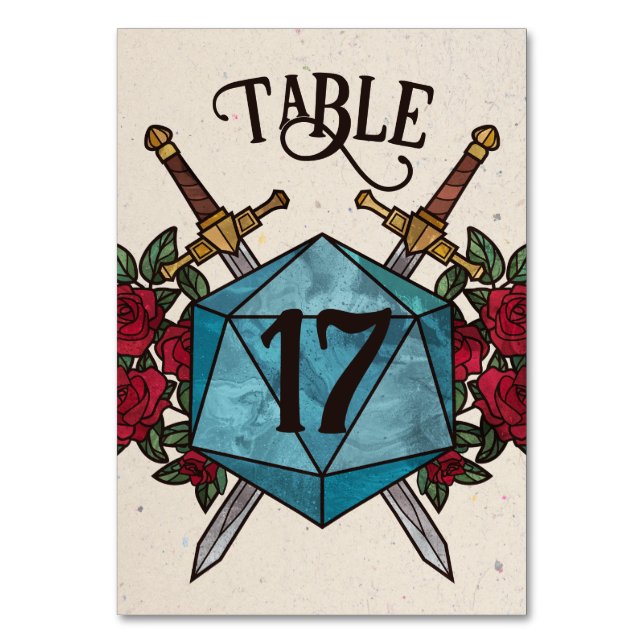 D20 Rosor RPG Bröllops Bordnummer Bordsnummer (Framsidan)