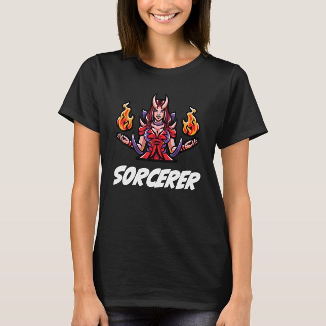 D20 RPG Dragons Tabletop Dungeon Class Sorcerer T Shirt (Framsida)