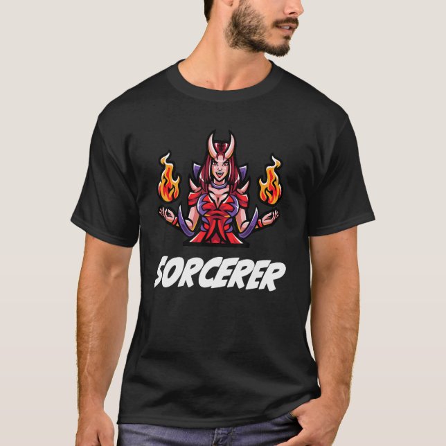 D20 RPG Dragons Tabletop Dungeon Class Sorcerer T Shirt (Framsida)