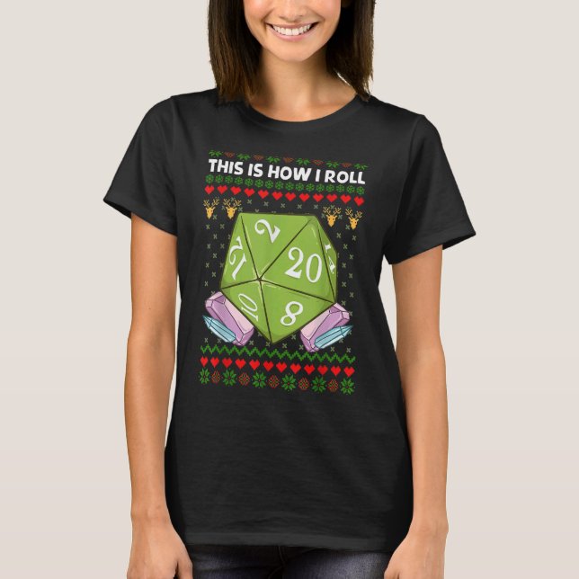 D20 Så rullar jag ful jultröja RPG T Shirt (Framsida)