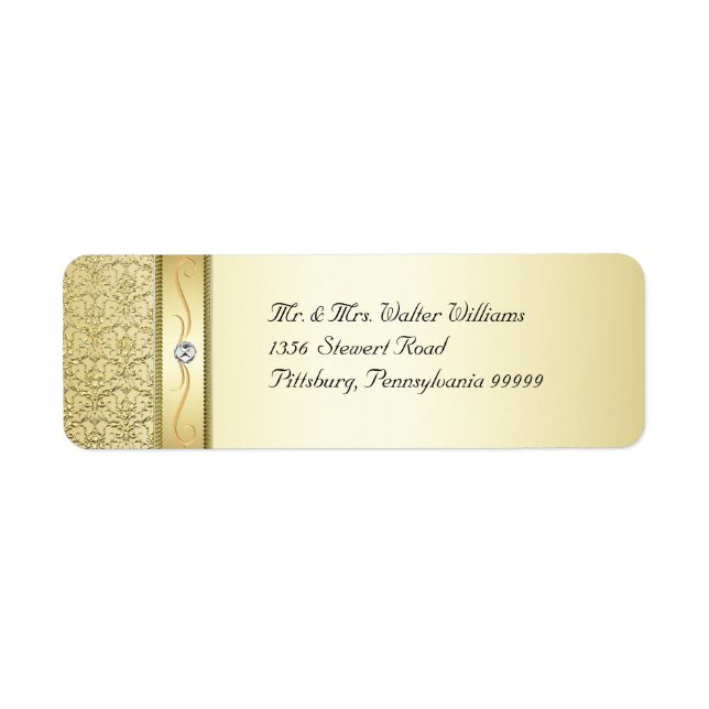 D2 Elegant Guld Damask Diamond-etikett Returadress Etikett (Framsidan)