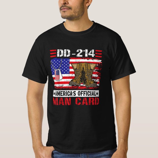 D-214 Amerikanska Officiellen Man Card Veteran Day T Shirt (Framsida)