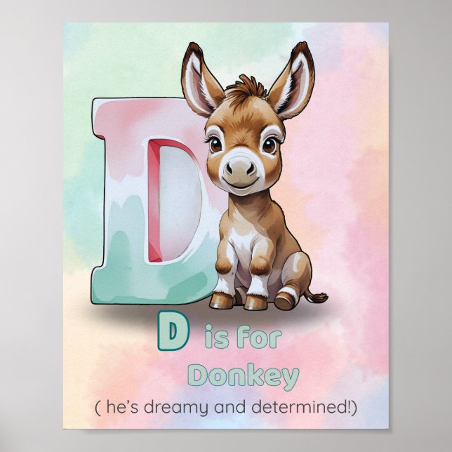 D är för Åsna – Drömmig och Bestämd ABC-affisch Poster (Framsidan)
