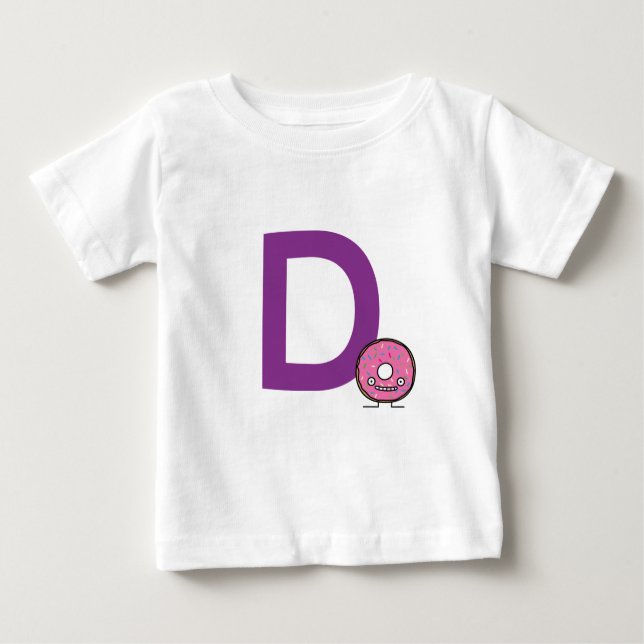 D är för Donut dessert, rosa isande sprinkles frit T Shirt (Framsida)