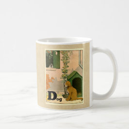 D är för hund - den guld- retrieveren och kaffemugg