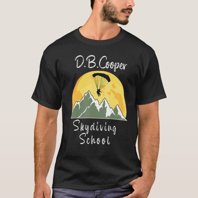 D B Coopers Skydiving School Retro Sunset Måne T Shirt (Framsida)