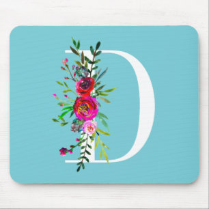 D Bokstav Initial Monogram Blommig Anpassad Färg Musmatta