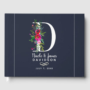 D Bokstav Initial Monogram Blommig Namn Bröllop Gästböcker