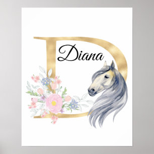 D bokstav personligt namn monogram med häst poster