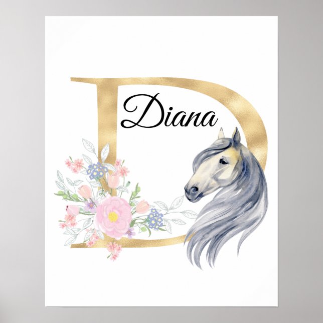 D bokstav personligt namn monogram med häst poster (Framsidan)