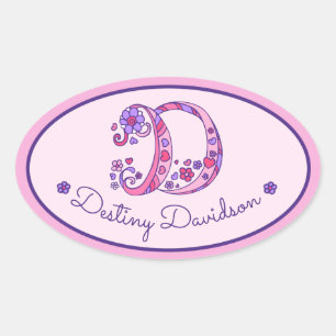 D brev monogram anpassat namn-ID rosa-klistermärke Ovalt Klistermärke