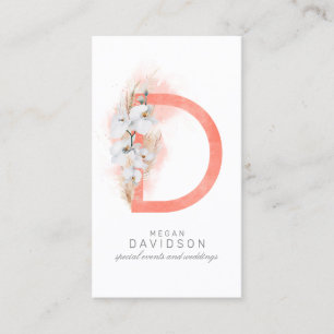 D Brev Monogram White Orchids och Pampas Grass Visitkort