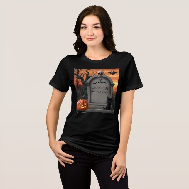 "D. Compose" Halloween Headstone Humor T Shirt (Framsida Full)