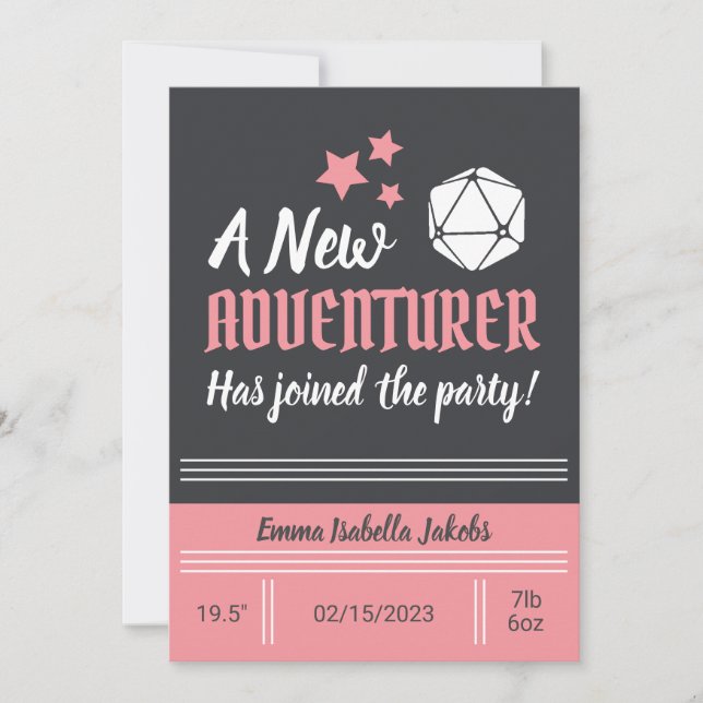 D&D Baby Birth Notification Rosa Girl Meddelande (Framsida)
