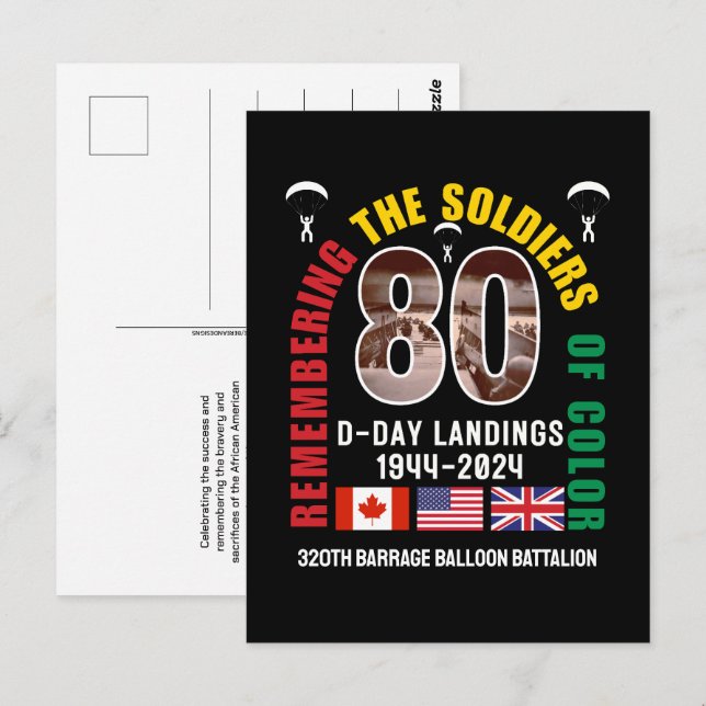 D-DAY-INVASIONEN 80-årsjubileum Färgade soldater Vykort (Fram/baksida)