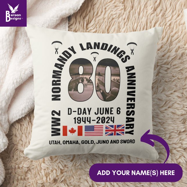 D-DAY NORMANDY LANDINGS WW2 80-årsdagen Kudde (Souvenir throw pillow for 80th anniversary of D-Day landings. Customizable. Ideal gift for veterans )