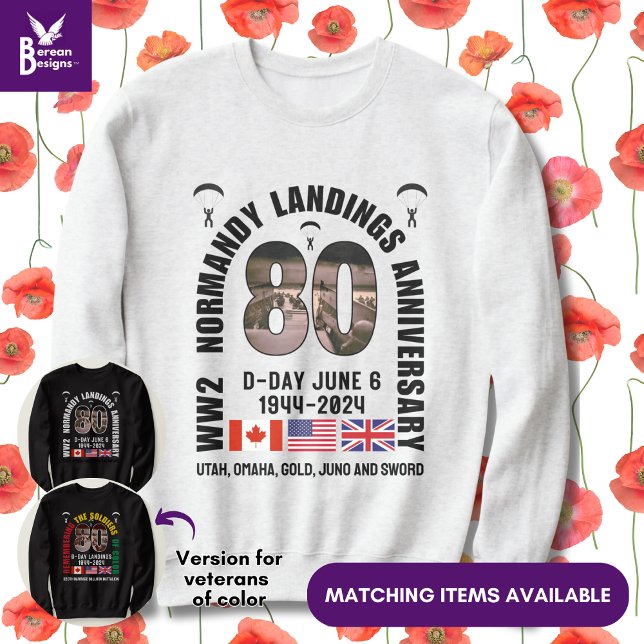 D-DAY NORMANDY LANDINGS WW2 80-årsdagen Lång Ärmad Tröja (Souvenir 80th Anniversary sweatshirt for D-Day Landings. Ideal gift for veterans)