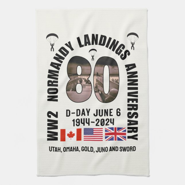 D-DAY NORMANDY LANDINGS WW2 80:e Anniv Souvenir Kökshandduk (Vertikal)