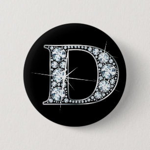 "D" Diamond Bling Button Knapp