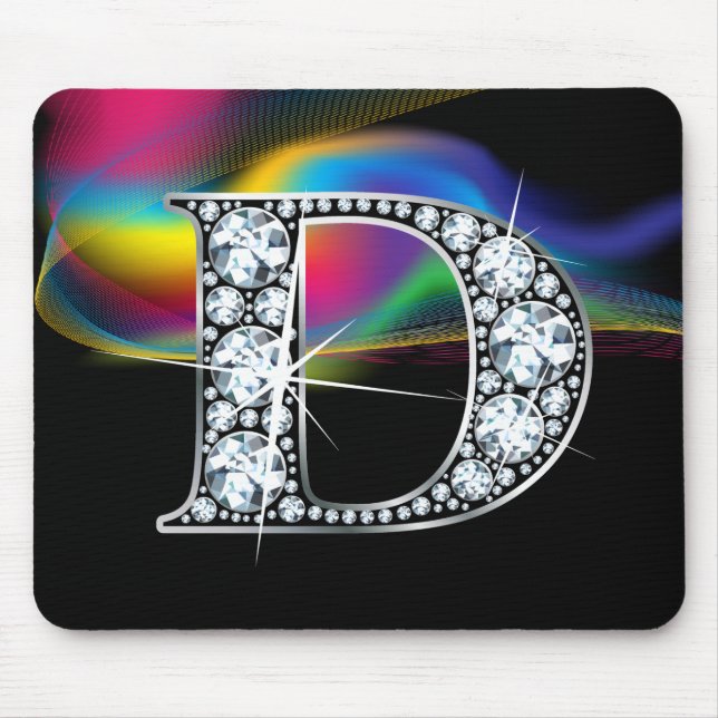 "D" Diamond Bling med Rainbow Swirl Mousepad Musmatta (Framsidan)