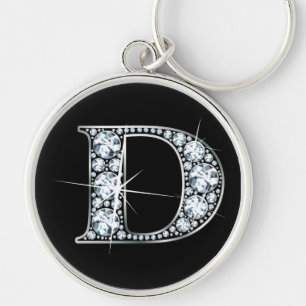 "D" Diamond Bling-nyckelkedja Rund Silverfärgad Nyckelring