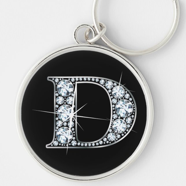 "D" Diamond Bling-nyckelkedja Rund Silverfärgad Nyckelring (Framsidan)