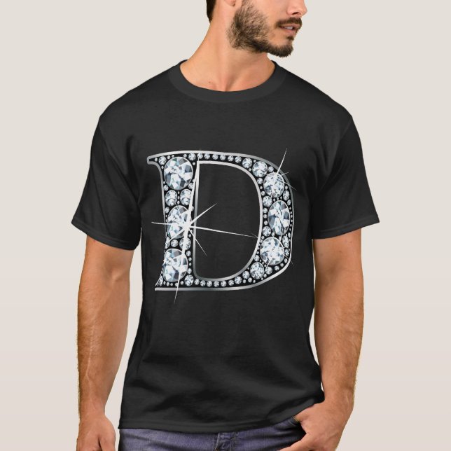 "D" Diamond Bling T-Shirt (Framsida)