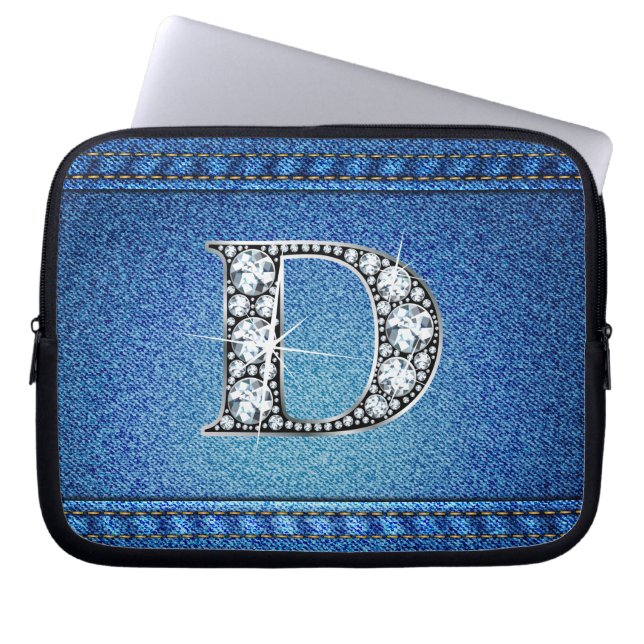 D "Diamond" Denim Stitching Electronics Bag Laptop Sleeve (Framsidan)