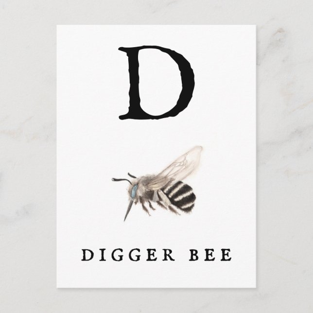 "D" Digger Bee Vykort (Framsida)