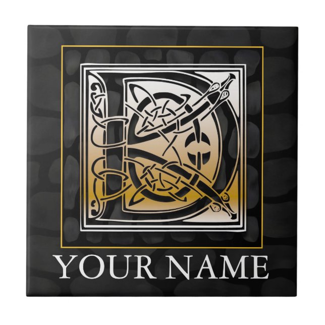 D "din kända" Monogram för Celticsvartstenen Kakelplatta (Framsidan)