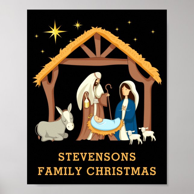 D Family Christmas Baby In A Manger  Poster (Framsidan)