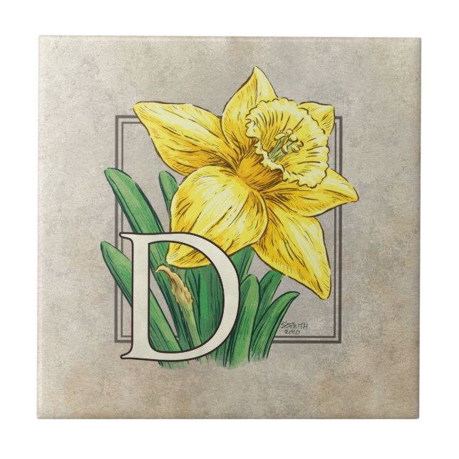 D för Daffodil Blommigt Monogram Kakelplatta (Framsidan)
