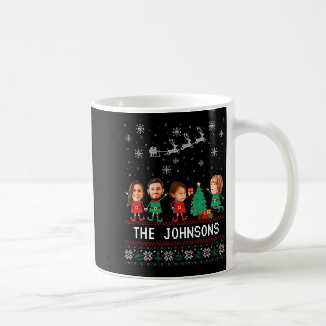 D Funny Face Photo Christmas Elf Family  Kaffemugg (Höger)