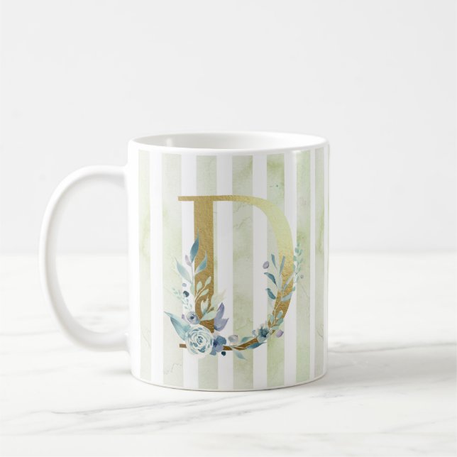 D gyllene inledning på blå och vit rand kaffemugg (Vänster)