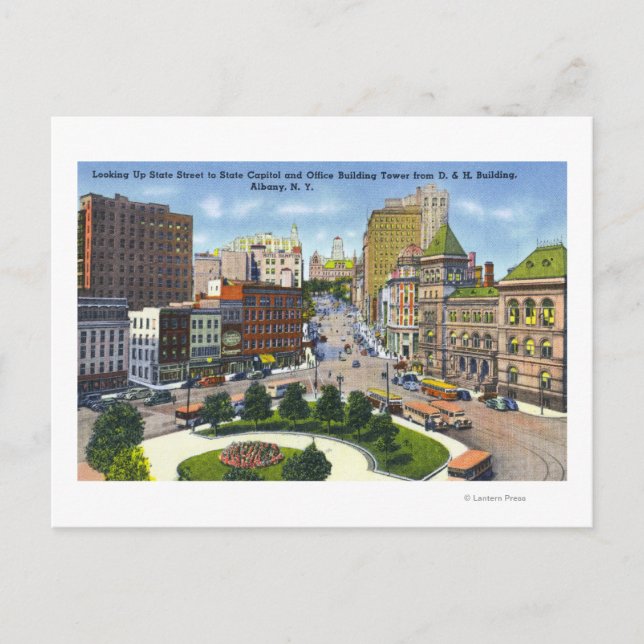 D & H Bldg View of State Street to Huvudstad Vykort (Framsida)