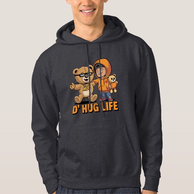 D’ Hug Life Funny Nalle Gangster Hoodie. Hoodie (Framsida)