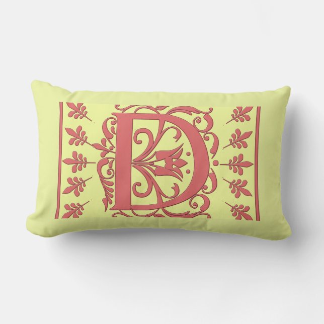 D INITIAL PILLOW - Rosa D på GULTENS bakgrund Lumbarkudde (Framsida)