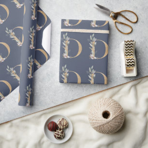 D Monogram Blommigt Papper radbrytning Presentpapper