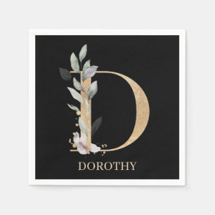 D Monogram Blommigt Personlig Napkins Pappersservett