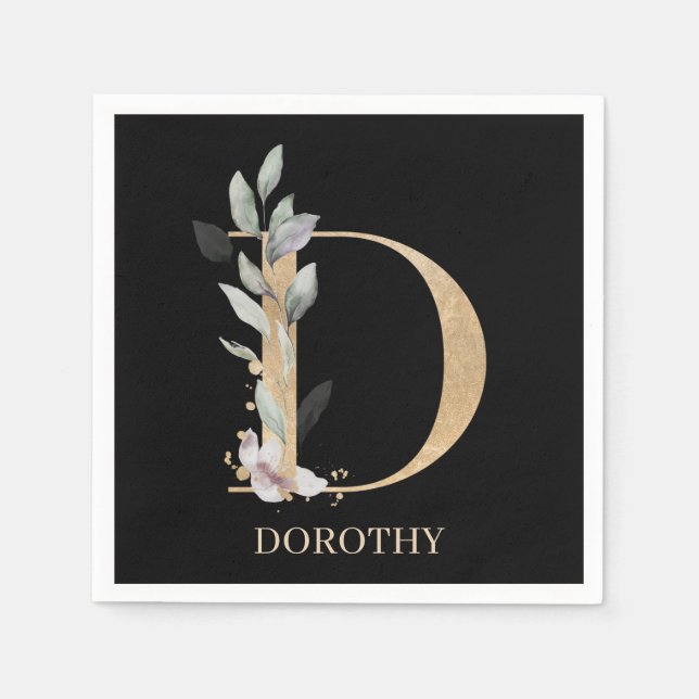 D Monogram Blommigt Personlig Napkins Pappersservett (Framsidan)