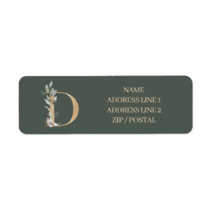 D Monogram Blommigt Personlig Returadress Etikett