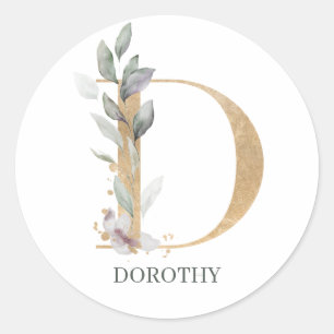D Monogram Blommigt Personlig Runt Klistermärke