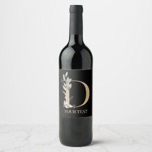 D Monogram Blommigt Personlig Vin-etikett Vinflaska Etikett